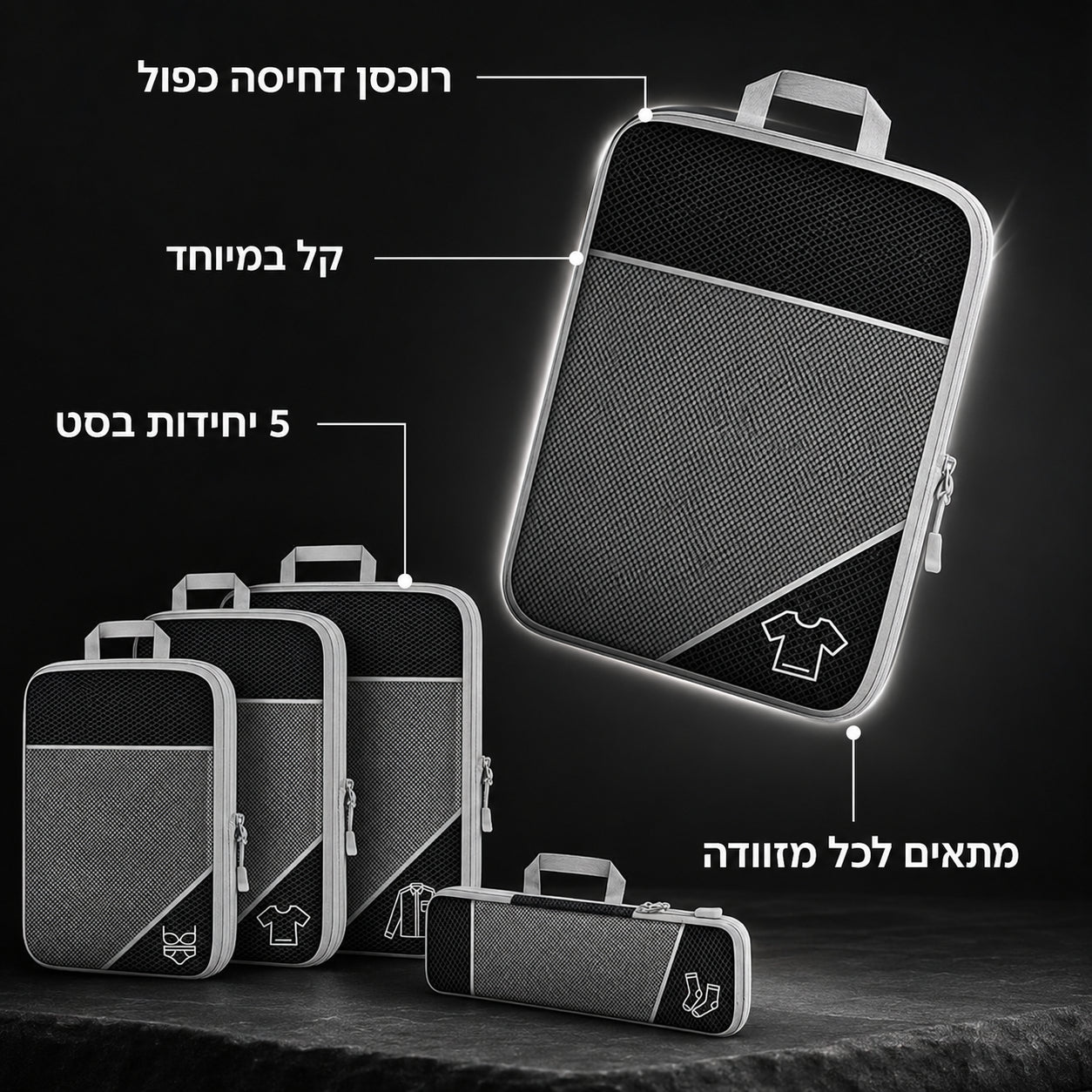 רוכסן דחיסה כפול, 5 יחידות, מתאים לכל מזוודה
