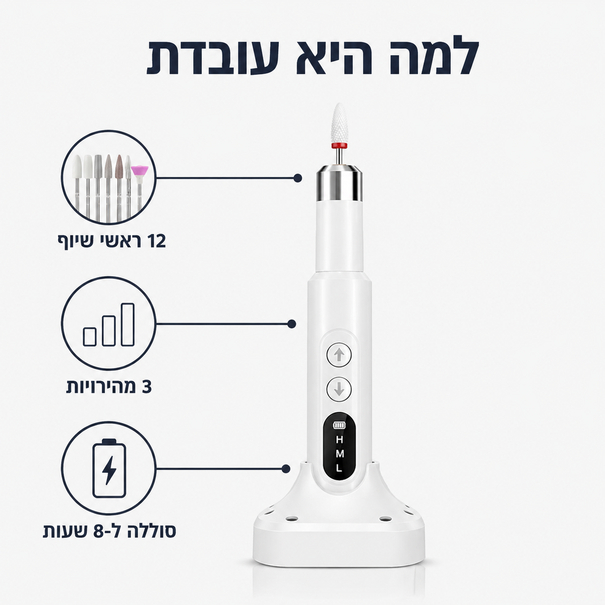 משייפת ציפורניים חשמלית | לציפורניים עבות וקשות