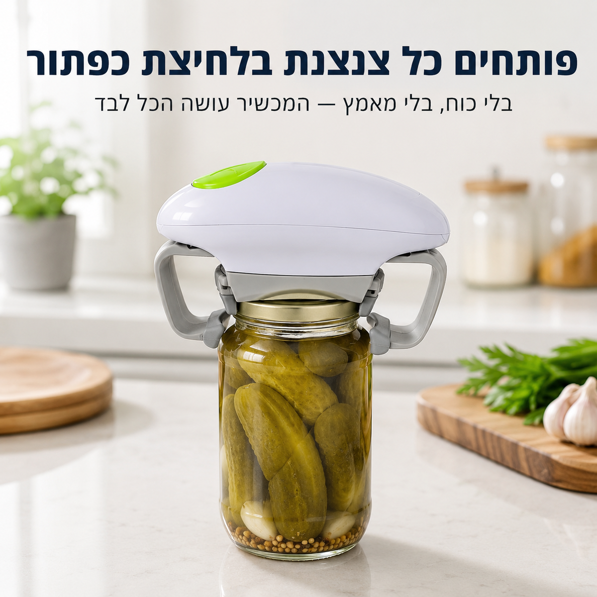 פותחן צנצנות חשמלי אוטומטי | כל צנצנת נפתחת בלחיצת כפתור
